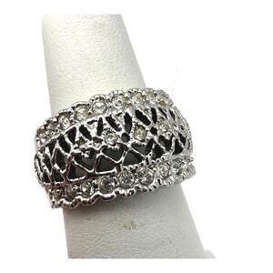 Spun Silver Plated Cocktail Ring (Stamped EDCO) Size 5